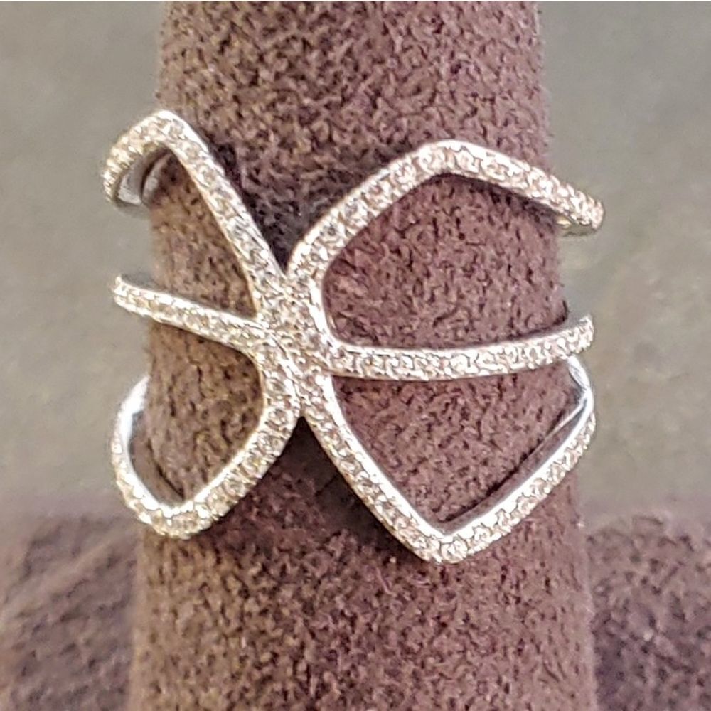 Sterling Silver CZ Intersecting Openwork Ring Band